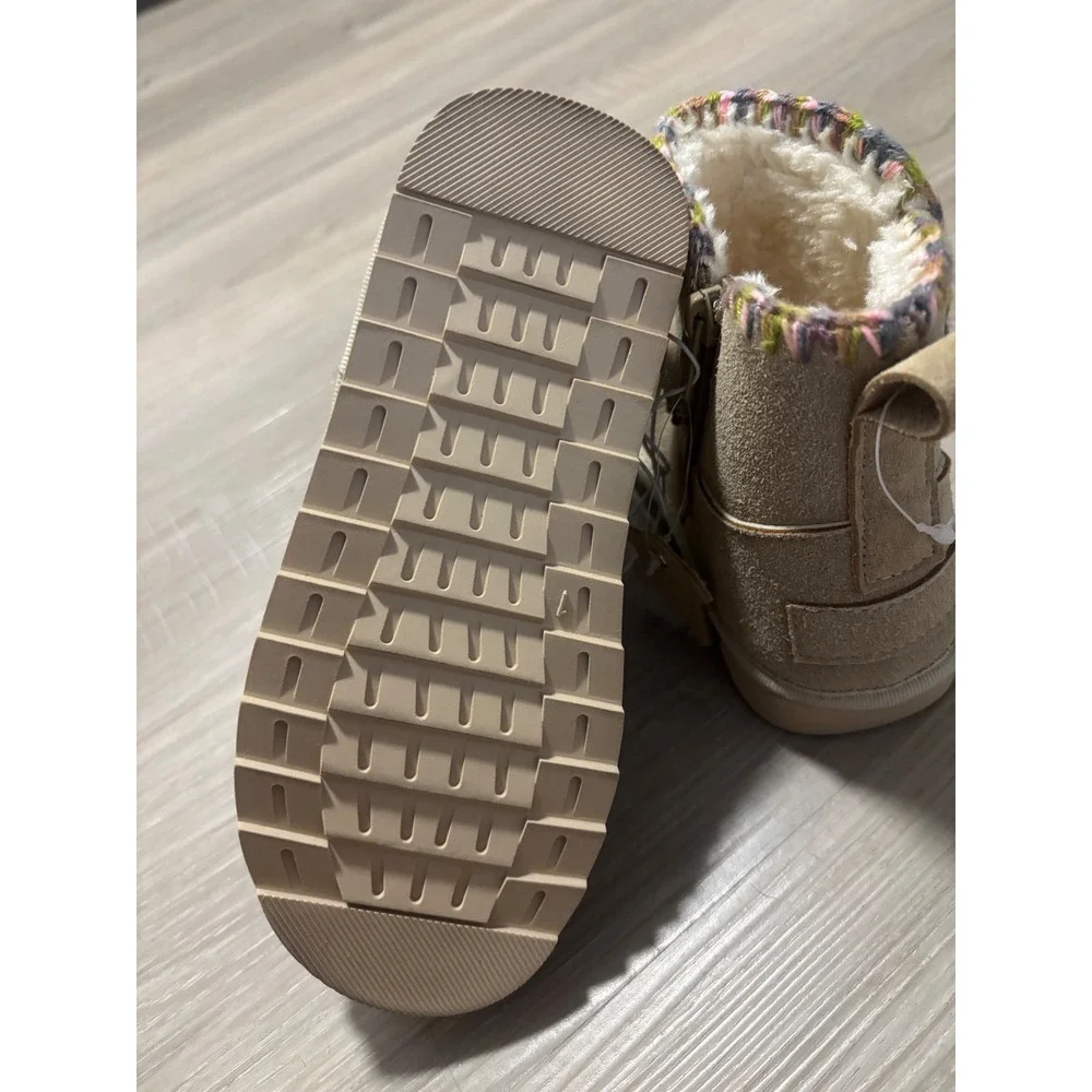 MIA Girl Bekha Tan Suede Faux Fur Lined Ankle Boots Kids Size 1M LGK1050MG